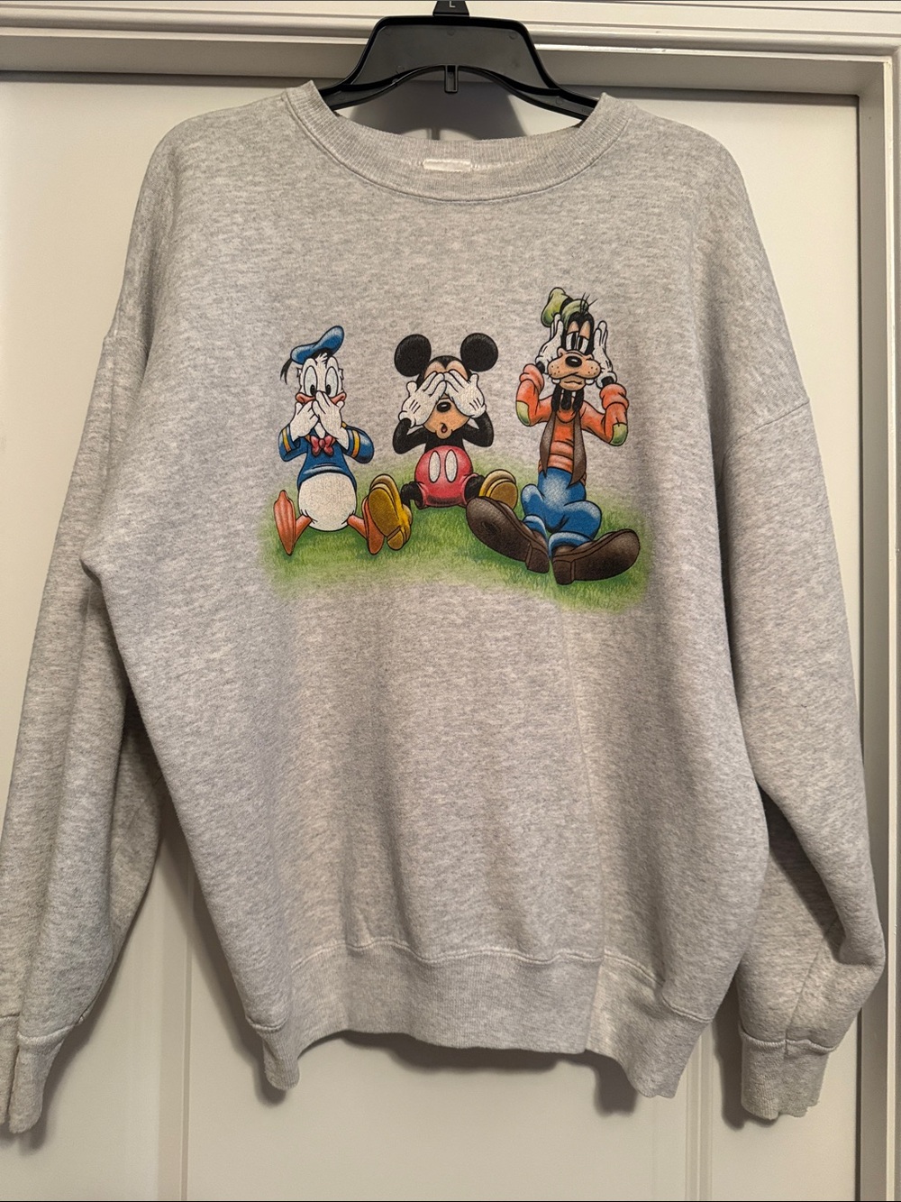 Disney Gray Crewneck Sweatshirt with Mickey, Donald & Goofy Graphic